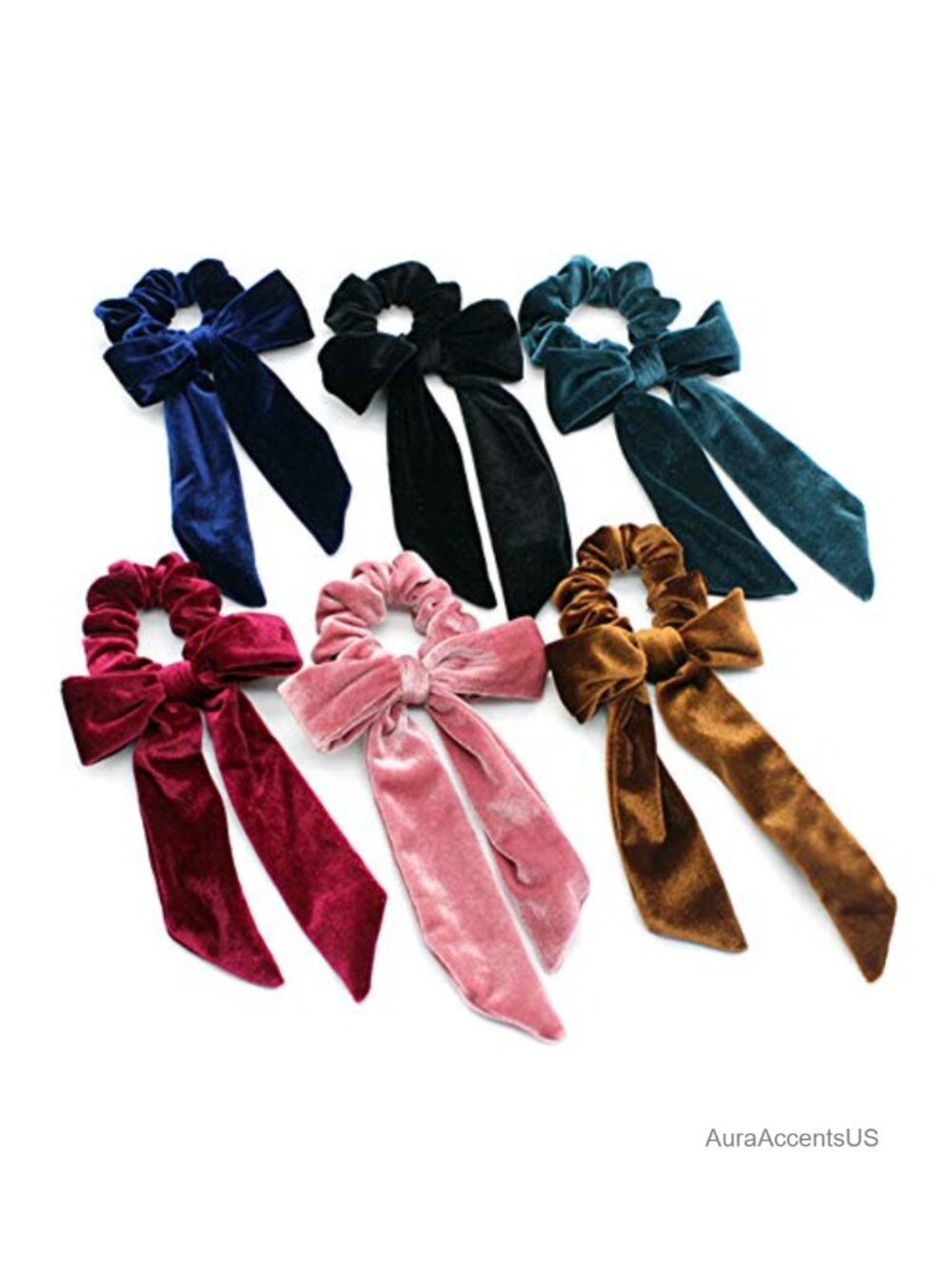 6 Pc Velvet Hair Scrunchies Bow Hair Ties Soft Head Wrap Ponytail Holders